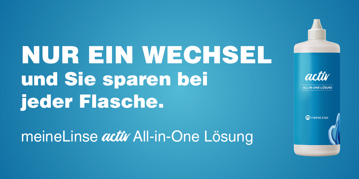 Nur ein Wechsel und Sie sparen bei jeder Flasche. Mmit der meineLinse activ All-in-One Lösung