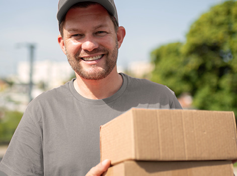 Versanddienstmitarbeiter mit Paketen in der Hand